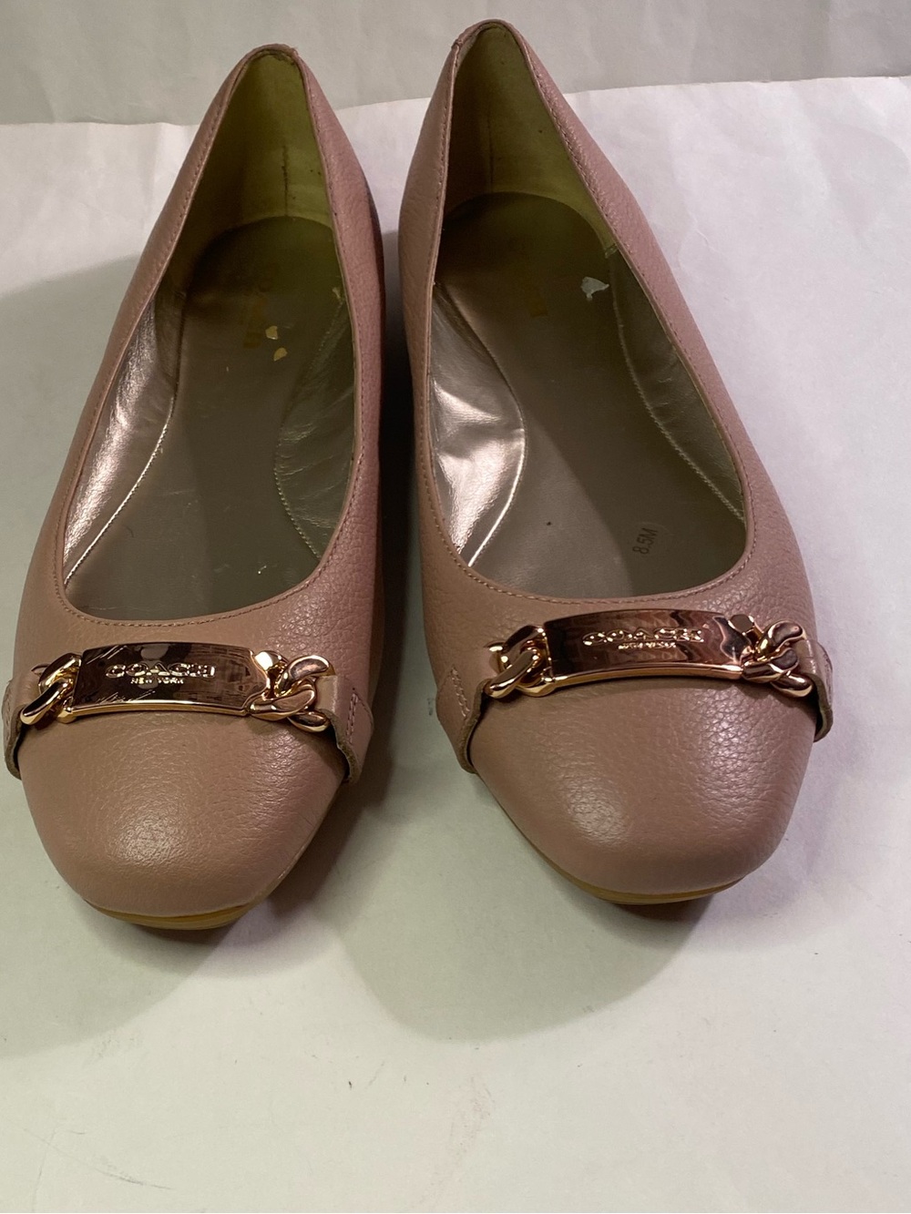 Coach Bianka Pebbled Leather Pink Ballet Flat Logo